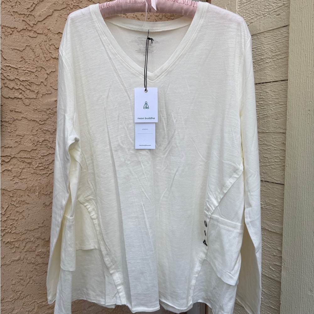 Neon Buddha Cream V-Neck Blouse